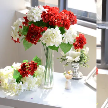 Vienu filialu hydrangea Dirbtinio šilko gėlių puokštė su žaliais lapais vestuvių nuotaka gėlės šalies pasidaryk pats apdailos padirbtų augalų
