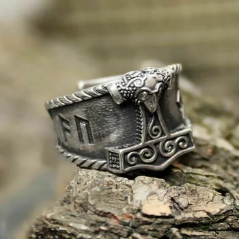 Viking Sėkmės Rune Thor ' s Lydinio Plaktukas Žiedas Europos ir Amerikos Asmenybės Retro Mados Vyrų Žiedas Juvelyriniai dirbiniai Didmeninė