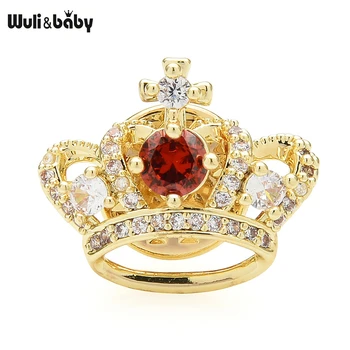 Wuli&baby Red Crystal Crown Apykaklės Smeigtukai Moterims Aukštos Kokybės Klasikiniai Marškinėliai Suknelė, Sagės, Segtukai, Dovanos