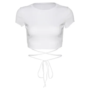 Yimunancy Trumpas Rankovės Pasėlių Viršuje Moterų Kryžiaus Tee Marškinėliai 2020 Ponios Baltos Seksualus Viršų