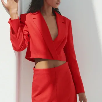 Za 2021 m. vasarą nauju moterų temperamentas mados raudona paaukštintu liemeniu slim trumpas tamsiai mygtuką ilgomis rankovėmis kostiumas striukė moterims