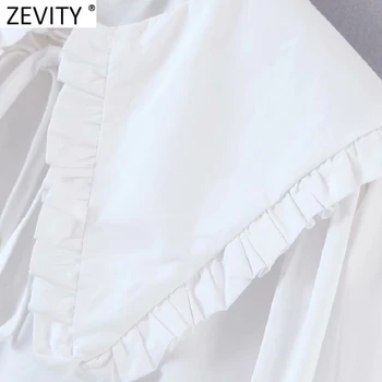 Zevity 2021 Moterys Tiesiog Agaro Nėrinių Didelis Pasukite Žemyn Apykaklės Balta Smock Palaidinukė Ponios Saldus, Marškiniai, Elegantiškos Chemise Blusas Viršūnes LS9523