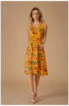 ZOGAA Moterų Vintage Suknelė be Rankovių O-Kaklo Seksualus Vasaros Gėlių Spausdinti Geltona Šalis Suknelė Moterims Atsitiktinis Paplūdimio Atostogų Suknelė