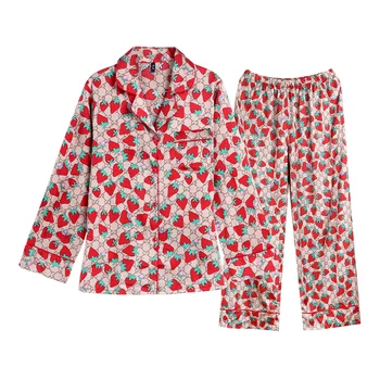 Šilko pižama moterų pavasarį ir rudenį ilgomis rankovėmis sexy namų drabužių 2021 naujas populiarus ledo šilko braškių dviejų dalių kostiumas