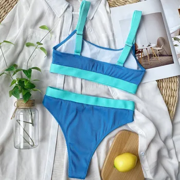 Šonkaulio Spalvos Bloką Bikini Išorinis Vieno maudymosi kostiumėlį Moterų Duobę Juostos Kietosios Aukšto Juosmens Maudymosi Kostiumas Naujas 2020 m.