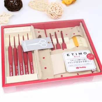 1 Nustatyti Japonijos Raudona Tulpė ETIMO Prekės Nėrimo Kabliuko Aliuminio Dervos Mezgimo Virbalai Originalus autentiškas, Importuojamų iš Japonijos 1.8-5mm