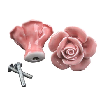 10 Vnt Keramikos Derliaus Gėlių, Rožių, Gėlių Durų Rankenos Stalčiaus Rankena Virtuvė + Varžtai (Pink)