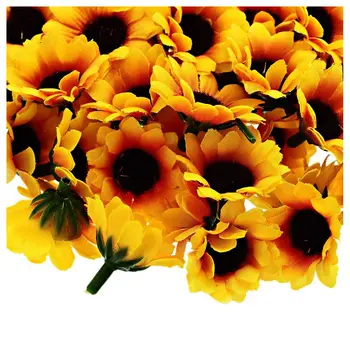 100 Vnt Dirbtinis Saulėgrąžų Mažai Gerbera Daisy Gėlių Vadovai Vestuves Dekoras (Geltona ir Kavos)