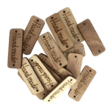 100Pcs Handmade Label Wood 2-holes Buttons Wooden Tags Clothing Decoration
