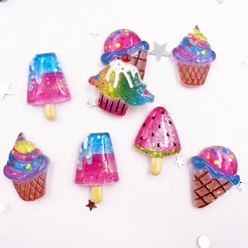 10VNT Blizgučiai Dervos Kawaii Spalvinga Crystal Ice Cream Popsicle Flatback Cabochon užrašų knygelė 