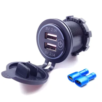 12-24 V, Dual USB Dual Diafragmos LED Automobilinis Įkroviklis Su sensoriniu Jungikliu, Auto Elektronikos Priedai