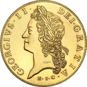 1729 Jungtinė Karalystė 5 Ginėjose George II Aukso monetų Kolekcionieriams Žalvario Monetos Kopija