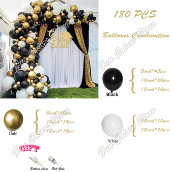 180pcs Aukso Atminimo Diena Šalių Fone Baby Shower Prekių Balta Juoda Švenčių Bendrovės Vakarienė Cecor Gimtadienio Ballon Garliava