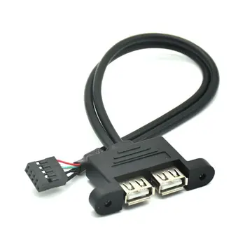 1pcs 30cm/50cm Plokštė Vidaus 9pin Dual Port USB 2.0 Moterų Varžtas Užraktas Panel Mount ilgiklis Adapteris 1M