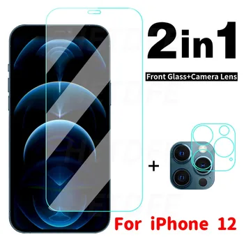 2 in 1 Visišką Stiklo iPhone 11 12 Pro Max Fotoaparato Objektyvą Kino Screen Protector, iPhone, 12 mini Saugos Grūdintas Stiklas