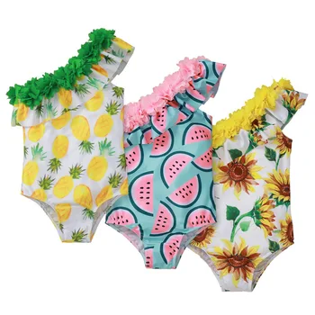 2020-12-14 lioraitiin 1-5Years Bamblys Vaikas maudymosi kostiumėlį Gėlių Saulėgrąžų Arbūzų, Ananasų Spausdinimo vieną Petį Romper