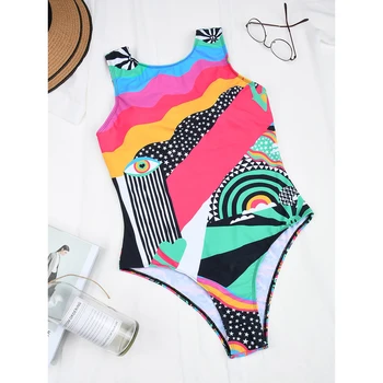 2021 Bikini Mados Moterų Abstrakčiai Spausdinti maudymosi kostiumėlį, Seksualus Bikini Brazilijos Maudymosi Kostiumai Juosmens Moterų Bodysuit vientisas Paplūdimio