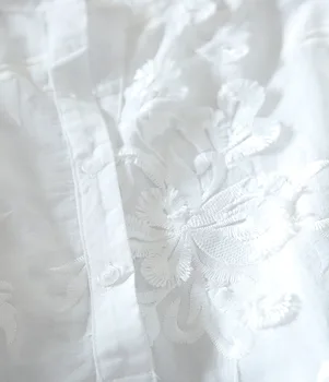 2021 korėjos versija pavasario siuvinėjimas, drabužių, purus baltas retro nėrinių siuvinėjimas medvilnės marškinėliai palaidinė