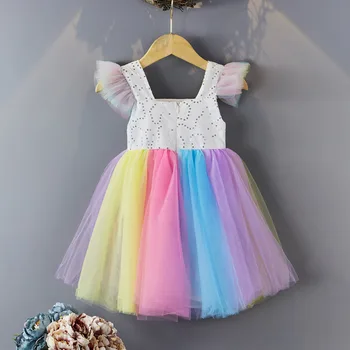 2021 m. Pavasarį, Vasarą, Naujas Mergaičių Suknelė Elegantiškas Mergina Vaivorykštė Sijonas Vaikų Princesė Sijonas Suknelės Vaikams Drabužių korėjos Mados