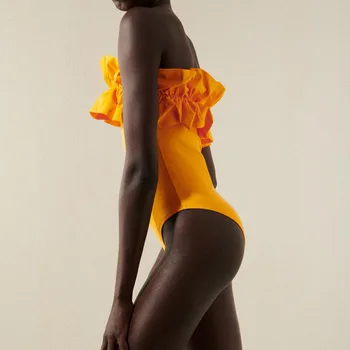 2021 m. vasarą naujų saldus stilius moterų off-pečių tiesiai apykaklės siūlėmis dekoratyviniai laminuoti maudymosi kostiumėlį ZA