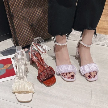 2021 naujas vasaros moteriški sandalai su pearl pasakų fėja stiliaus korėjos laukinių storio švelnus žodis su aukštakulniais bc089