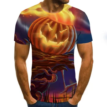 2021 Naujas Vyrų T-shirt 3D Moliūgų Žibintų Helovinas Spausdinimo Vyrų / Moterų Marškinėlius trumpomis Rankovėmis Mados Streetwear Atsitiktinis Berniukas Tshirts