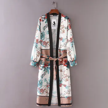 2021 Nauji Ilgi Kimono Megztinis Womens Palaidinė Diržo Tvarstis Skara Spausdinti Atsitiktinis Kimono Megztinis Top Bikini Padengti Iki Paplūdimio Palaidinė