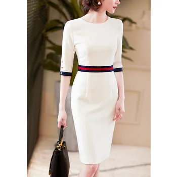 2021 Naują Atvykimo Baltos Spalvos Kaklo Suknelės Moterims Oficialių Verslo Darbo Slim Pieštuku Suknelė Drabužiai Aukštos Kokybės Biuro Lady Plus Size