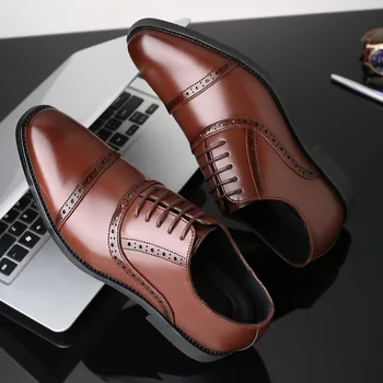 2021 New Men Shoes Business Dress British Shoes Fashion PU Leather Shoes Casual Lace Up Hot Selling Comfortable Men Shoes KH008