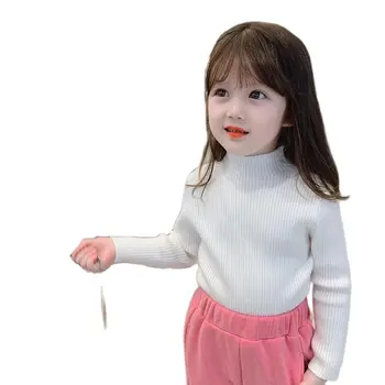 2021 vientisos spalvos aukštos apykaklės merginos megztinis (puloveris) vaikams, Kūdikiams ilgomis rankovėmis viršūnes vilnonių pavasarį ir rudenį P4371