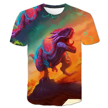 2021Children Vasaros Nauja, T-shirt Berniukų Ir Mergaičių 3D Spausdinimo Animacinių filmų Dinozaurų Vaikų marškinėliai trumparankoviai Atsitiktinis Viršų