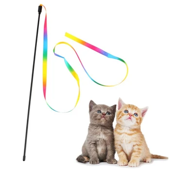 28cm Katė Klijuoti dvipuse Spalvinga Vaivorykštė Juostelės Funny Cat Stick Žaislai Naminių Kačių Interaktyvus Stick Kibinimas Žaislai Naminių Reikmenys