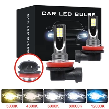 2vnt Mini Automobilių Žibintų Lemputes, LED Lempos, 3030 Chip H4, H7, H11 H8, H9 9006 HB4 H1 9005 HB3 12000LM Auto Rūko Žibintai 4300K 6000K