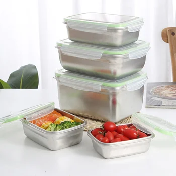 2vnt Nerūdijančio Plieno Pietūs Bento Box Konteineris Nešiojamas Maisto Vežėjas Sandarinimo Maisto Dėžutėje (Žalioji 850ML + 350ML)