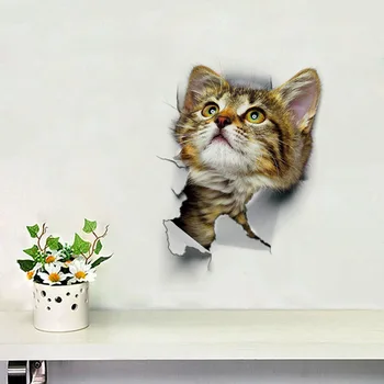 3D Sienų Lipduko Vinilo Kačiukas Katė Miegamasis Šaldytuvas Decal Namų Freskos Meninis Dekoras