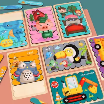 3D Vaikai Gyvūnų Medinė Dėlionė Montessori Žaislas dvipusės Juostelės Įspūdį, Pasakoja Istoriją, Krovimas Dėlionės Švietimo Žaislas Vaikams