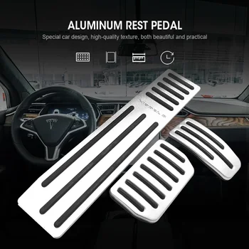 3pcs/Set Automobilių Pedalu Padengti Tesla Model 3 X S Priedai Dujų Pedalas, Stabdžių Trinkelėmis Poilsio Pedalo Padengti neslidžia Aliuminio Lydinys