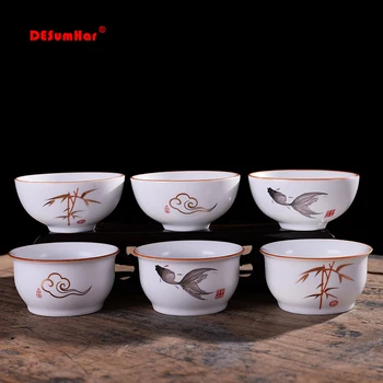 4pcs Kūrybinės keramikos arbatos puodelio, Ding krosnies balta teacup, matinė glazūra Kung Fu teaset Arbatos ceremonija prekių puodelis