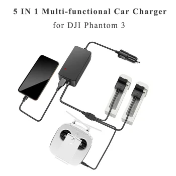 5 IN 1 Automobilis Kroviklis DJI Phantom 3 Pažangios Profesinės Drone Baterijos Nuotolinio valdymo pultelis Smart Įkrovimo USB Priedai