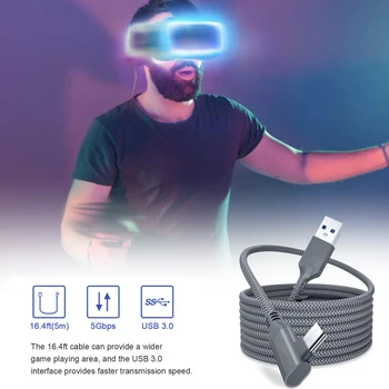 5M Duomenų Linija Oculus Quest 2 Nuorodą, laisvų Rankų įranga, USB 3.0 C Tipo Duomenų Įkrovimo Kabelis Perdavimo Tipas-C USB-Laidas VR Priedai