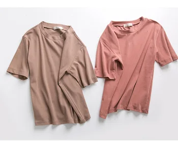 6 vientisos Spalvos Medvilniniai marškinėliai Moterims moteriški marškinėliai Femme O-Kaklo korėjos Vasaros Top Pagrindinio Marškinėlius