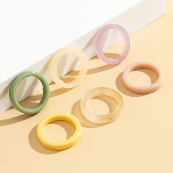 6Pcs/Mados Skaidrus Akrilo Prašmatnus Korėja Žiedas Minimalistinio Dervos Geometrinis Žiedai Mergaitėms, Spalvinga Marmuro Modelio Papuošalus