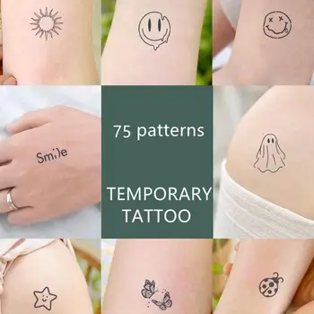 75 Rūšių Mielas Tatuiruotė Lipdukus Bear Star Smiley Veido anglų Laikinos Tatuiruotės Tinka Vasaros Tatuiruotės