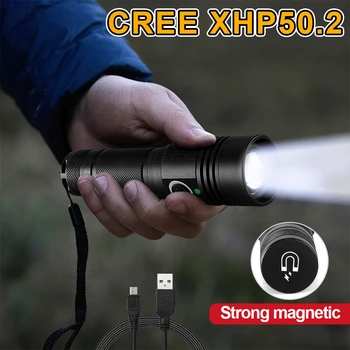 8000lumen Cree XHP50 LED Žibintuvėlis 18650 Mini Įkraunamas Žibintuvėlis USB XHP50.2 Žibintuvėlis Šviesos Zoom Vandeniui ir Magnetas Dizainas