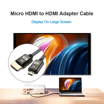 8K 60Hz Micro HDMI suderinamus Adapteris Auksą, Sidabrą, Male Type D, kad vyriško Tipo 2.1 Kabelis Supports3D Ethernetfor HDTV TV Kamera
