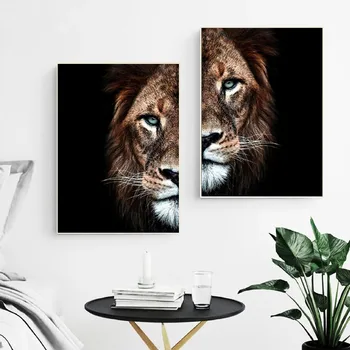Afrikos Liūtas &Liūtas Tamsoje Tapyba, Modernus Laukinių Gyvūnų Drobė Menas, Plakatų ir grafikos Sienos Nuotraukas Cuadros Namų Dekoro