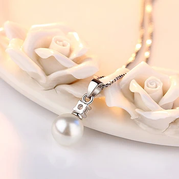 Aide 925 sterlingas sidabro naujas ponios mados juvelyrikos aukštos kokybės krištolo cirkonis perlas apvalus pakabukas karoliai ilgis (Be Grandinės)