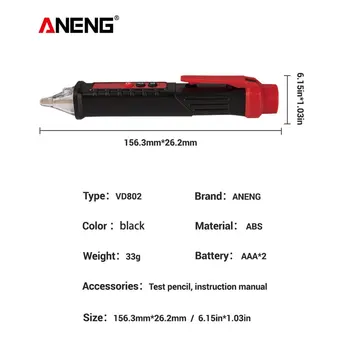 ANENG VD802 Ne-susisiekite su AC Įtampos Detektorius Testeris, Matuoklis 12V-1000v Pen Stilius Elektros Indikatorius LED voltmetras vape pen