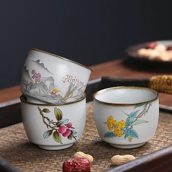 Antikvariniai Ru Krosnies Gracked Glazūra Teacup Keramikos Kung Fu Teacup Ru-Puodelis Vieno Puodelio Ranka-Dažytos Master Cup
