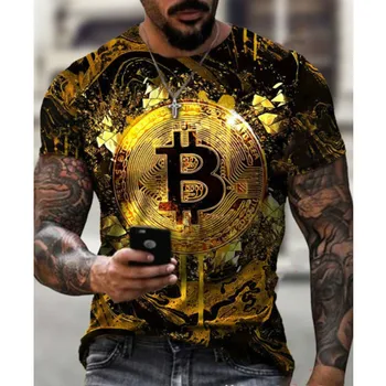 Atsitiktinis streetwear mados marškinėliai vyriški trumparankoviai laisvi marškinėliai Bitcoin 3D spausdinimo slim apvalios kaklo megztinis ir vyrus